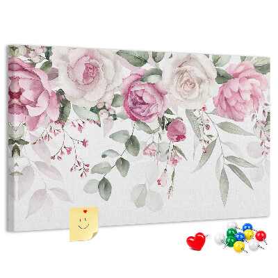 Bild mit Korkrückwand Blumenmuster in zarten Rosatönen