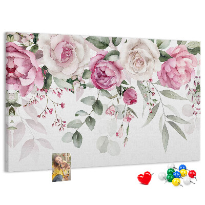 Bild mit Korkrückwand Blumenmuster in zarten Rosatönen