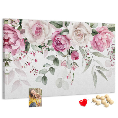 Bild mit Korkrückwand Blumenmuster in zarten Rosatönen