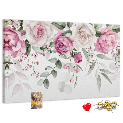 Bild mit Korkrückwand Blumenmuster in zarten Rosatönen