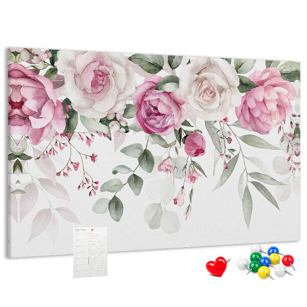 Bild mit Korkrückwand Blumenmuster in zarten Rosatönen