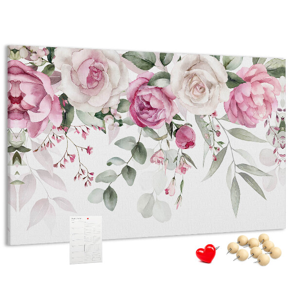 Bild mit Korkrückwand Blumenmuster in zarten Rosatönen
