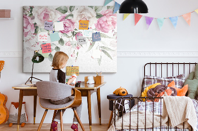 Bild mit Korkrückwand Blumenmuster in zarten Rosatönen
