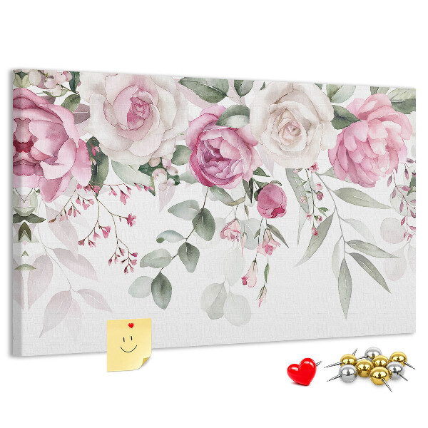 Bild mit Korkrückwand Blumenmuster in zarten Rosatönen
