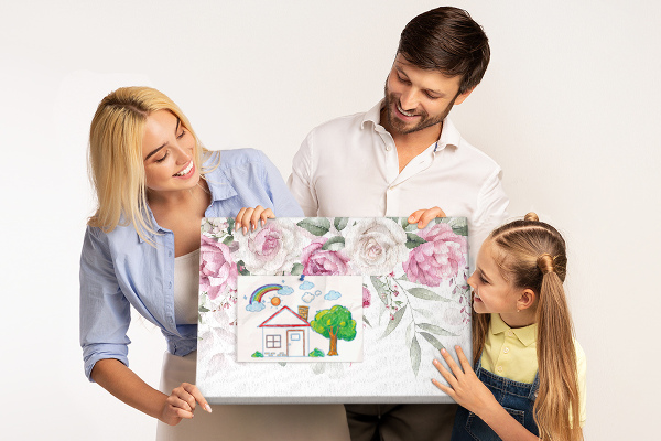 Bild mit Korkrückwand Blumenmuster in zarten Rosatönen