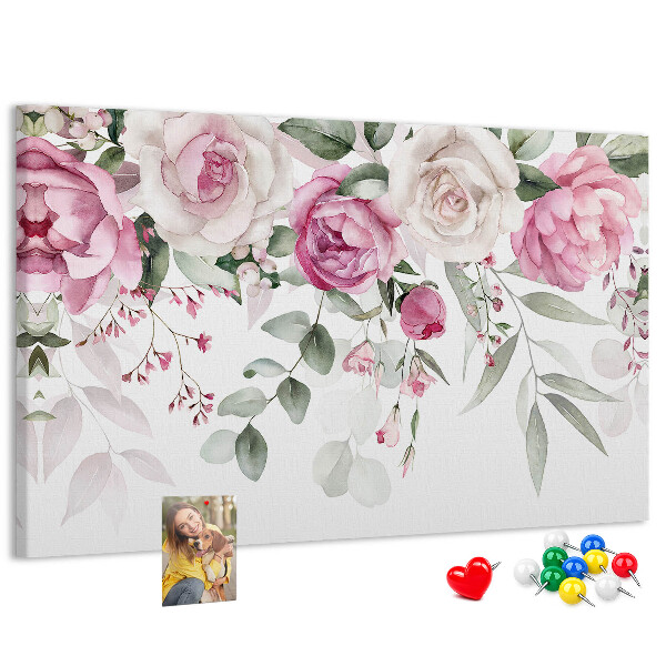 Bild mit Korkrückwand Blumenmuster in zarten Rosatönen