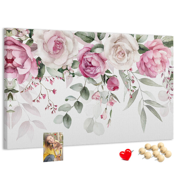 Bild mit Korkrückwand Blumenmuster in zarten Rosatönen