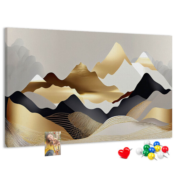 Bilder mit Korkrückwand goldene Berge vor grauem Hintergrund