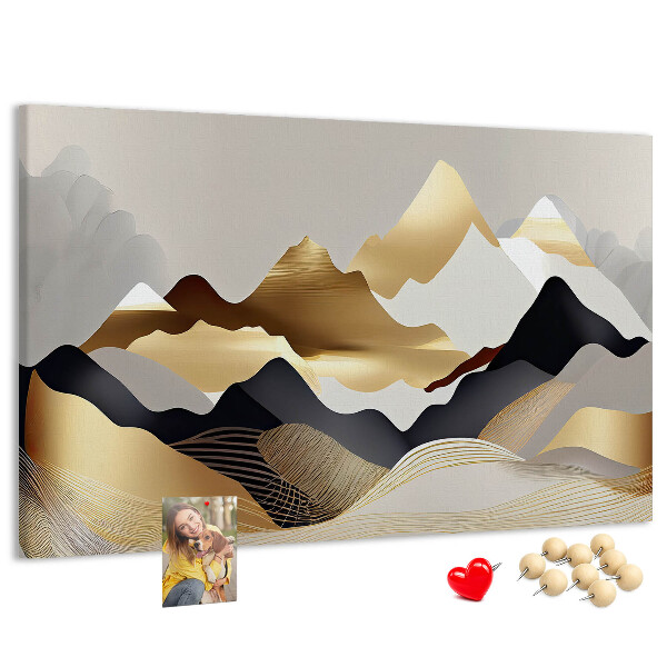 Bilder mit Korkrückwand goldene Berge vor grauem Hintergrund