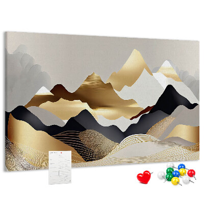 Bilder mit Korkrückwand goldene Berge vor grauem Hintergrund