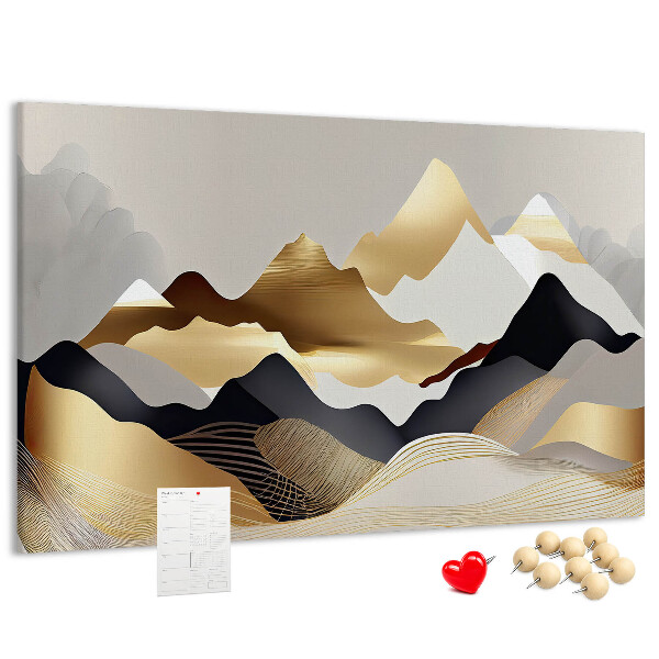 Bilder mit Korkrückwand goldene Berge vor grauem Hintergrund