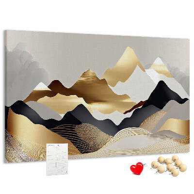 Bilder mit Korkrückwand goldene Berge vor grauem Hintergrund