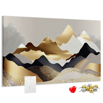 Bilder mit Korkrückwand goldene Berge vor grauem Hintergrund
