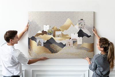 Bilder mit Korkrückwand goldene Berge vor grauem Hintergrund