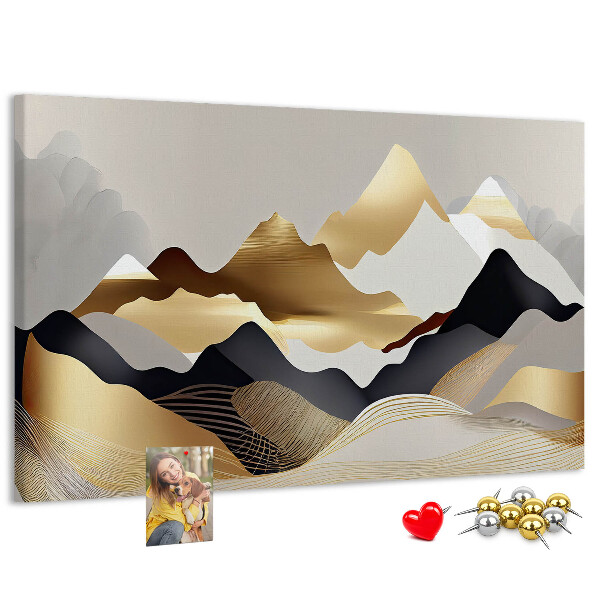 Bilder mit Korkrückwand goldene Berge vor grauem Hintergrund