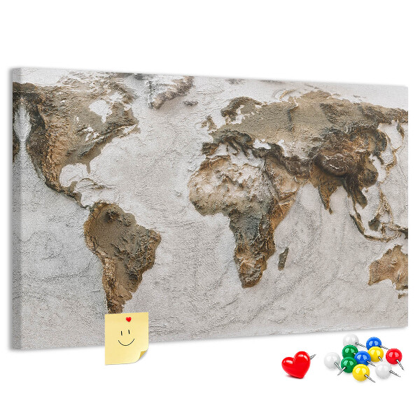 Korktafel Weltkarte in Brauntönen