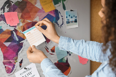 Kork-Pinnwand farbenfrohe Weltkarte im geometrischen Stil