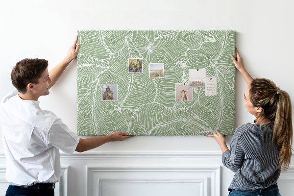 Bild mit Korkrückwand Blattmuster mit feinen Linien
