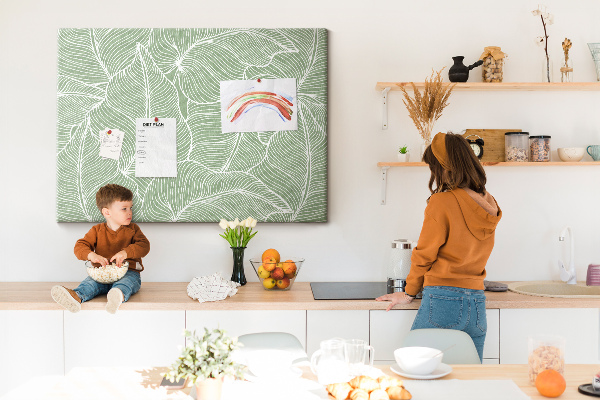 Bild mit Korkrückwand Blattmuster mit feinen Linien