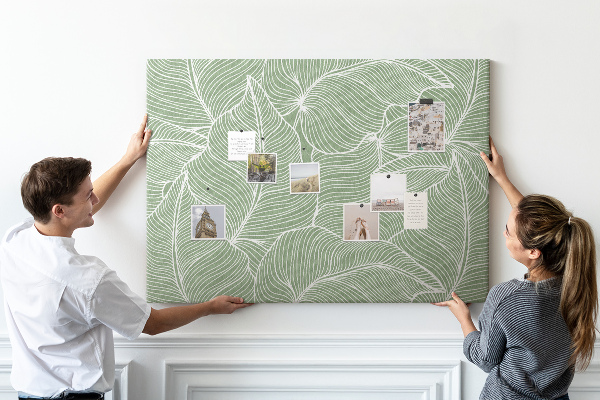 Bild mit Korkrückwand Blattmuster mit feinen Linien