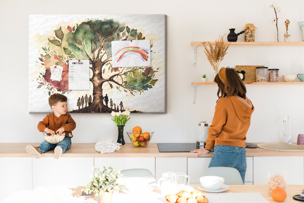 Korktafel mit Motiv Der Baum des Lebens mit Menschen im Schatten
