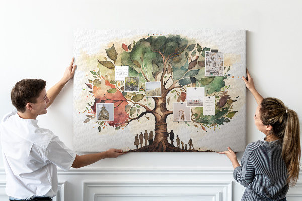 Korktafel mit Motiv Der Baum des Lebens mit Menschen im Schatten