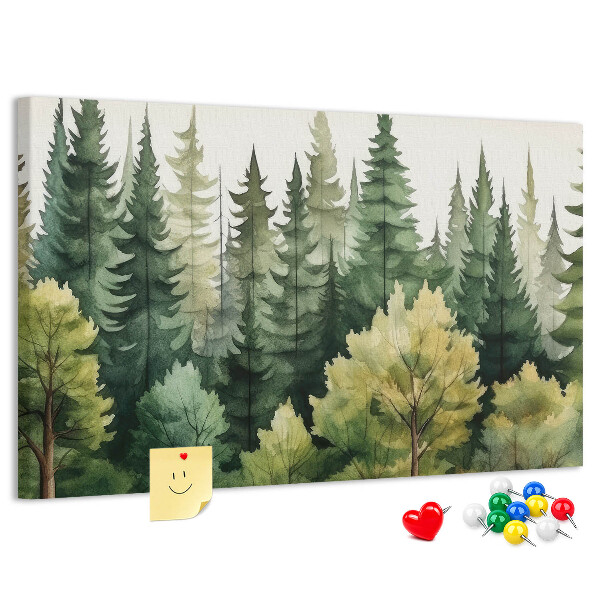 Kork-Pinnwand mit Waldlandschaft und grünen Bäumen