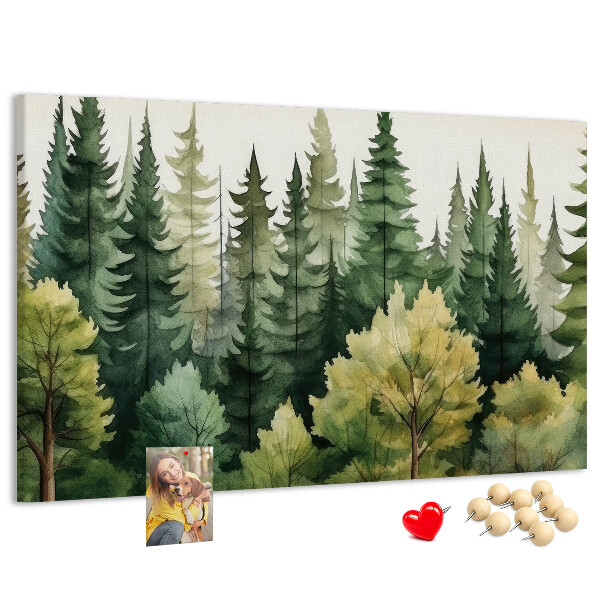 Kork-Pinnwand mit Waldlandschaft und grünen Bäumen