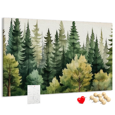 Kork-Pinnwand mit Waldlandschaft und grünen Bäumen
