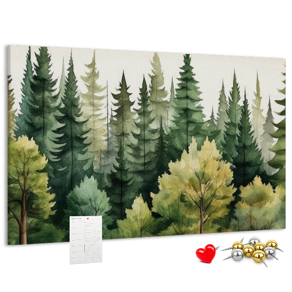 Kork-Pinnwand mit Waldlandschaft und grünen Bäumen
