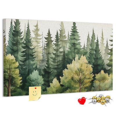 Kork-Pinnwand mit Waldlandschaft und grünen Bäumen