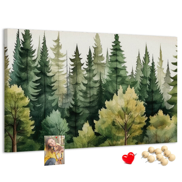 Kork-Pinnwand mit Waldlandschaft und grünen Bäumen