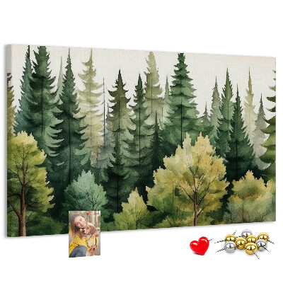 Kork-Pinnwand mit Waldlandschaft und grünen Bäumen