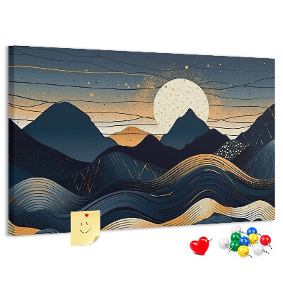 Bild mit Korkrückwand Berglandschaft im Nachtlicht