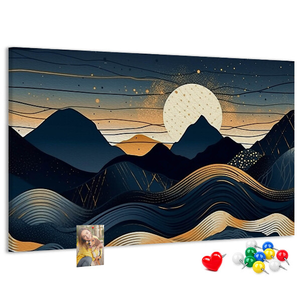 Bild mit Korkrückwand Berglandschaft im Nachtlicht