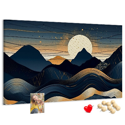 Bild mit Korkrückwand Berglandschaft im Nachtlicht