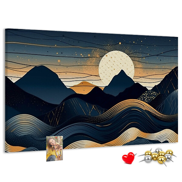 Bild mit Korkrückwand Berglandschaft im Nachtlicht