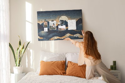 Bild mit Korkrückwand Berglandschaft im Nachtlicht
