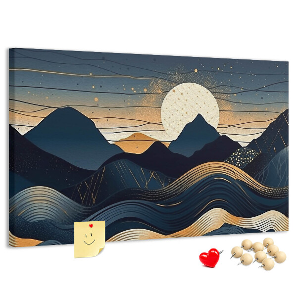 Bild mit Korkrückwand Berglandschaft im Nachtlicht