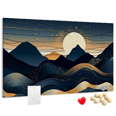 Bild mit Korkrückwand Berglandschaft im Nachtlicht