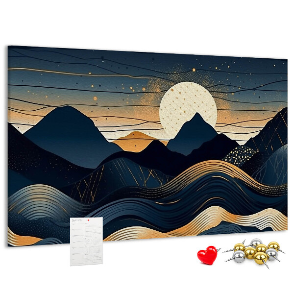 Bild mit Korkrückwand Berglandschaft im Nachtlicht