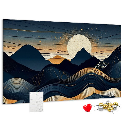 Bild mit Korkrückwand Berglandschaft im Nachtlicht