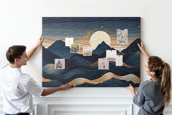 Bild mit Korkrückwand Berglandschaft im Nachtlicht