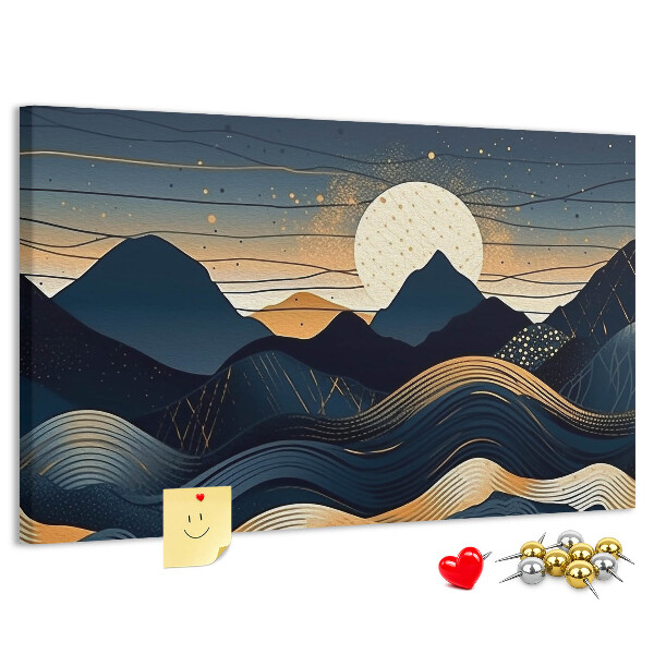 Bild mit Korkrückwand Berglandschaft im Nachtlicht