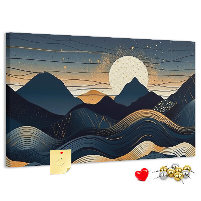 Bild mit Korkrückwand Berglandschaft im Nachtlicht