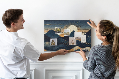 Bild mit Korkrückwand Berglandschaft im Nachtlicht