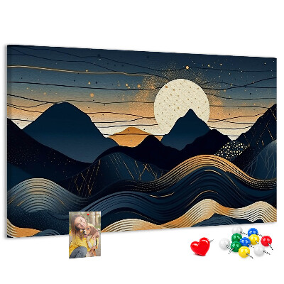 Bild mit Korkrückwand Berglandschaft im Nachtlicht