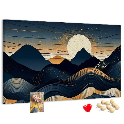 Bild mit Korkrückwand Berglandschaft im Nachtlicht