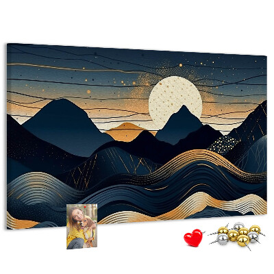 Bild mit Korkrückwand Berglandschaft im Nachtlicht