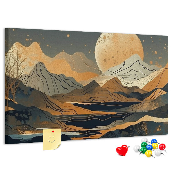 Korktafel mit Berglandschaft und Mondmotiv